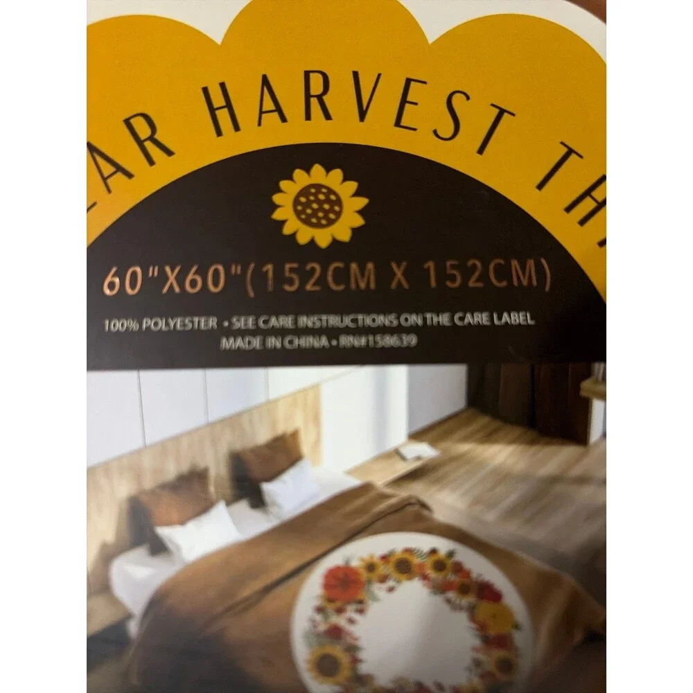 NWT Circular Harvest Throw Blanket 60” x 60” Pumpkin Sunflower Fall Autumn Plush